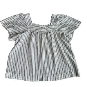 New ECOTHREADS Linen Blend Blouse Sz XL Striped Boho Beach Coastal Square Neck